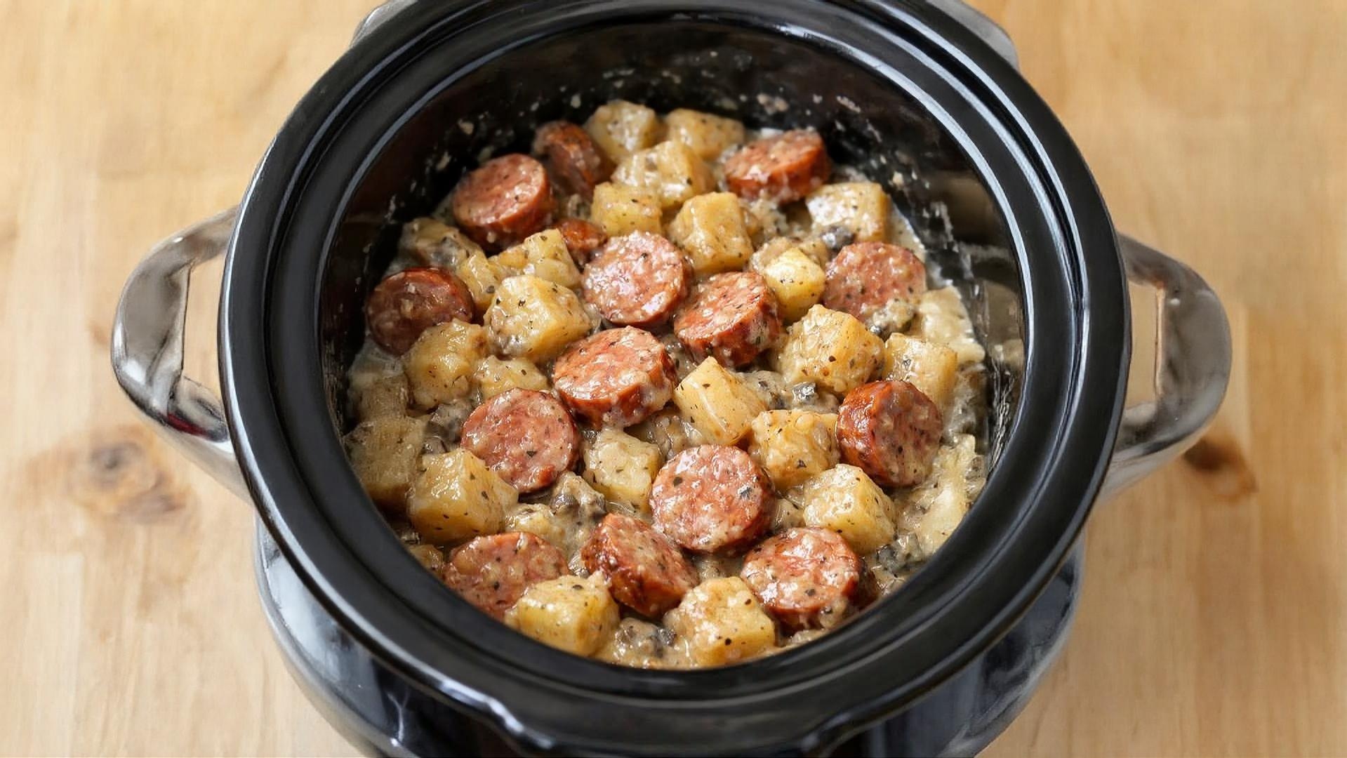 Four-Ingredient Slow Cooker Sausage and Potatoes