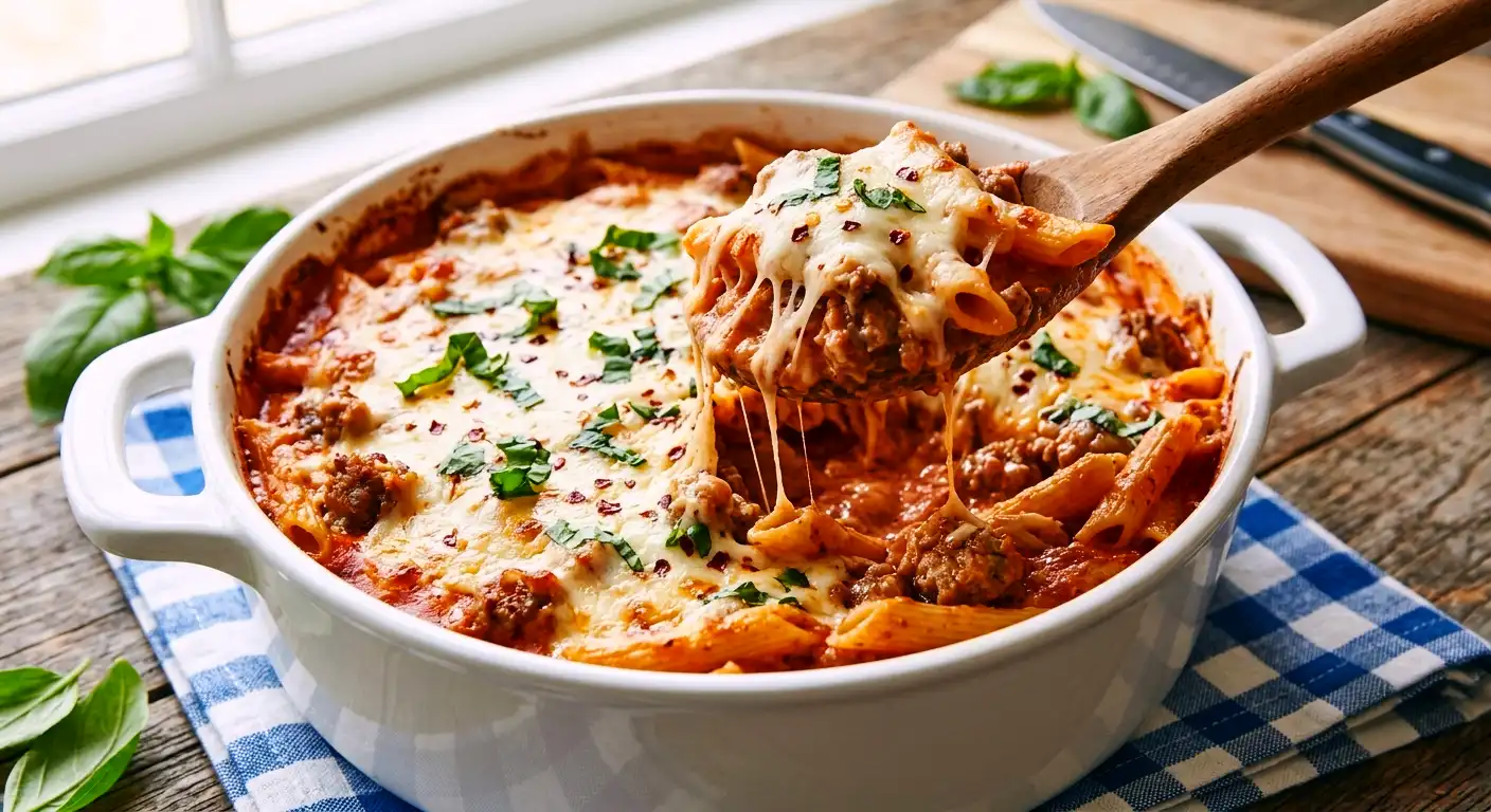 Sausage Pasta Bake Recipe (Creamy & Cheesy)