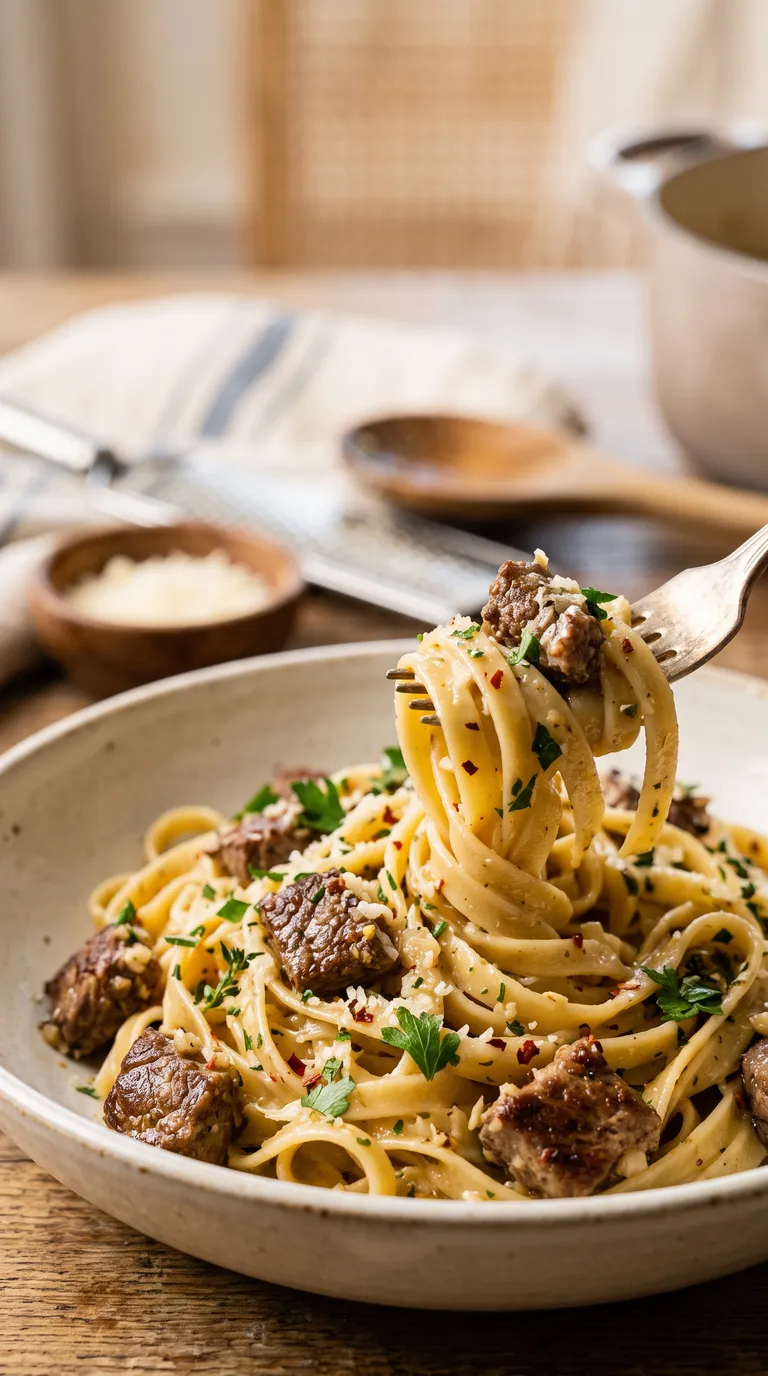 Garlic Butter Beef Pasta Recipe (One-Pot Wonder)