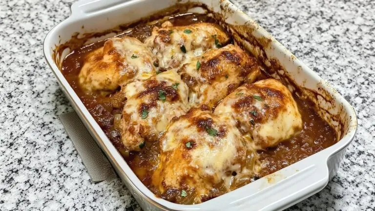 Savory French Onion Chicken Bake Recipe (Cheesy Skillet)