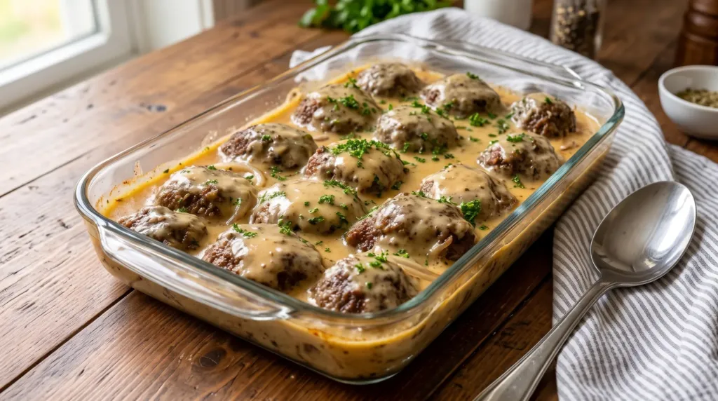 Baked Hamburger Steak with Creamy Mushroom Gravy Recipe