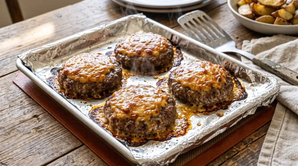 Oven-Baked Saucy Beef Patties with Mayo, Ketchup and Mustard Recipe